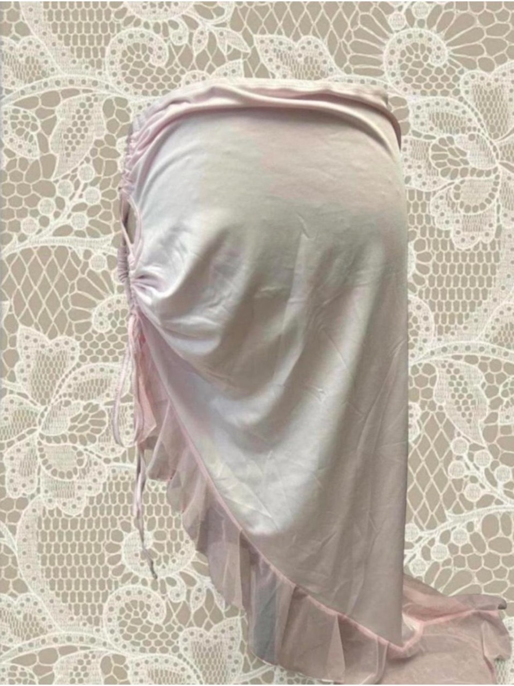 Adorable Light Pink Ruched Asymmetrical Maxi Skirt with ruffled detailing <33